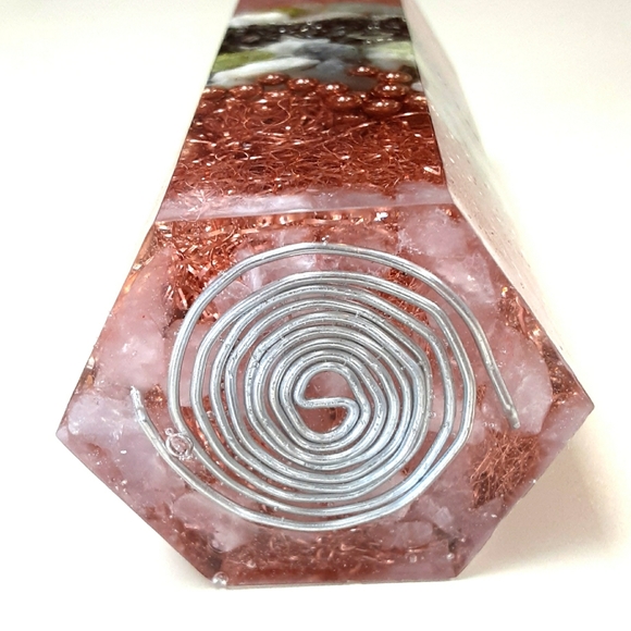 Orgonite Obelisk Tower ~ Adventurine, Jade, Rose Quartz - Picture 2 of 4